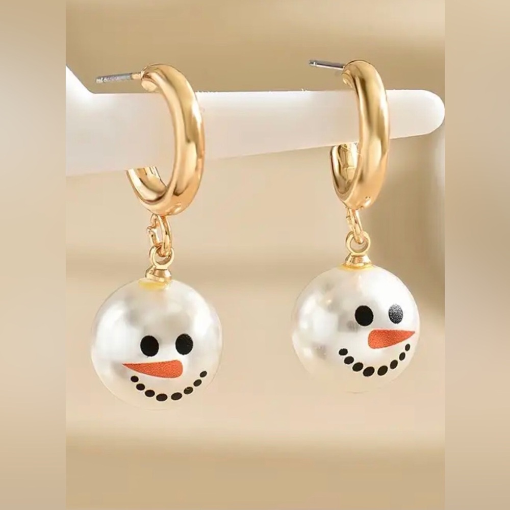 GOLD HOOP SNOWMAN CHRISTMAS EARRINGS